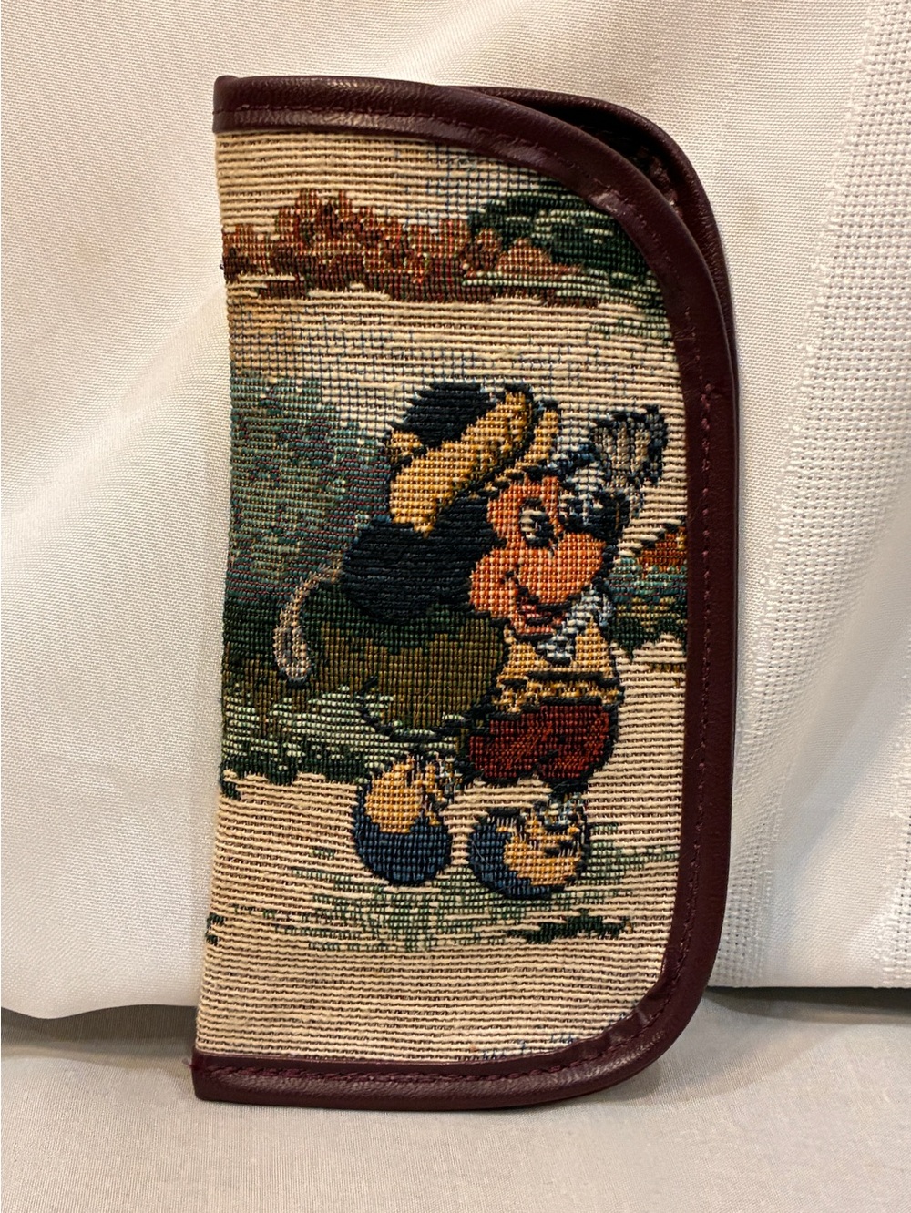 Tapestry Folio Wallet in Brown and Tan with Cartoon Motif